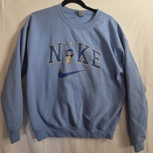 Nike Light Blue Crewneck Goth/Spooky Doll Art Sweatshirt